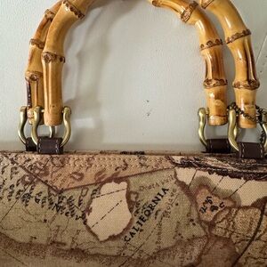 Relic Brown Map Print Mini Bag with Bamboo Handles